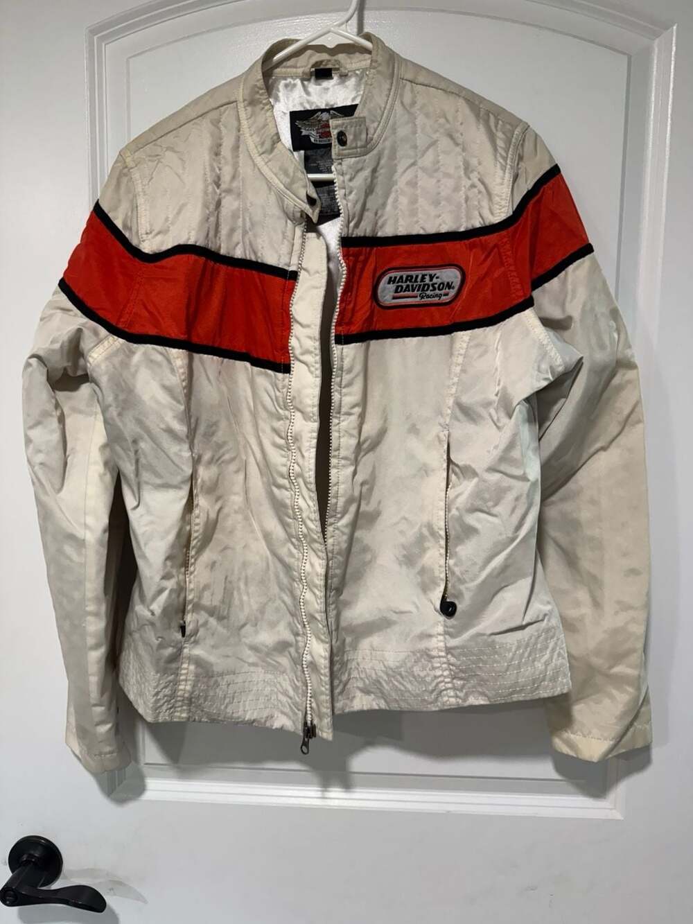 Harley Davidson Racing Moto Jacket White Orange Biker Y2K Women’s XL
